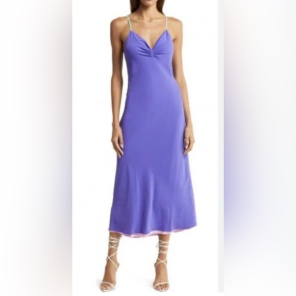 LE SUPERBE Bessette reversible purple or pink midi slip dress NWT - Picture 2 of 16